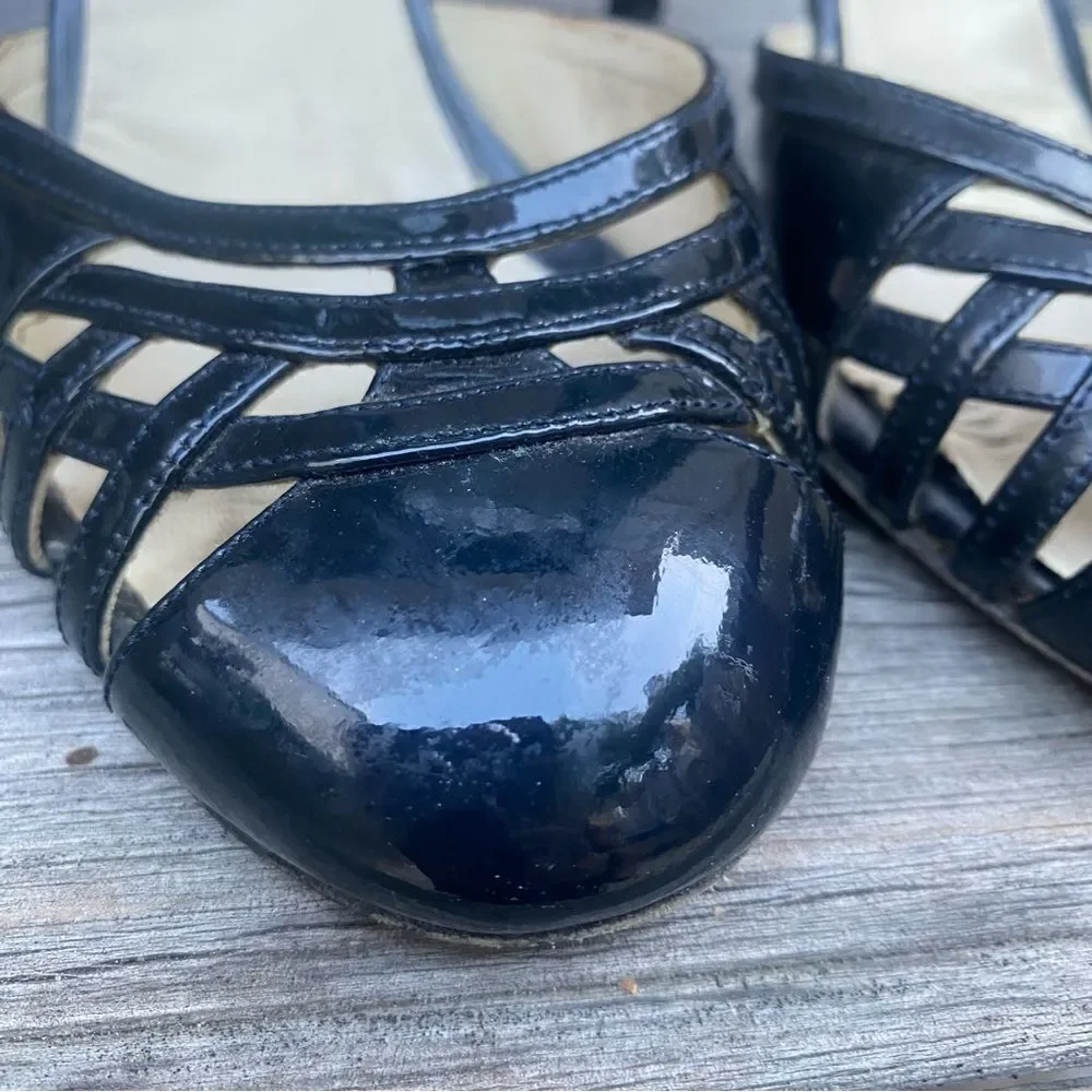 Chanel Chaus Ouvertes Noir Black Patent Heels Size 36 in navy